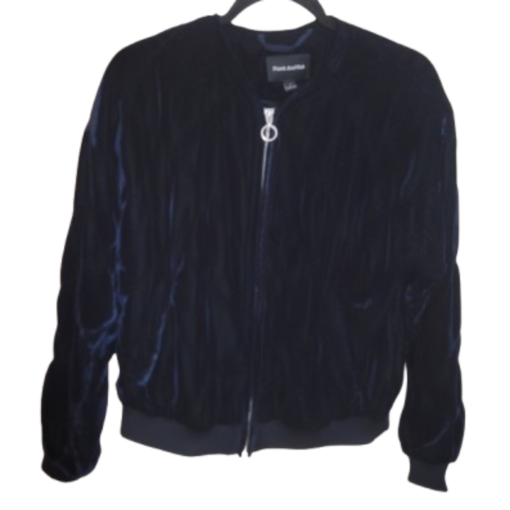 Frank and Oak Navy Velvet Quilted Bomber Jacket Medium
